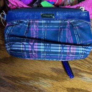 Coach Navy and Pink Plaid Wristlet/ clutch.